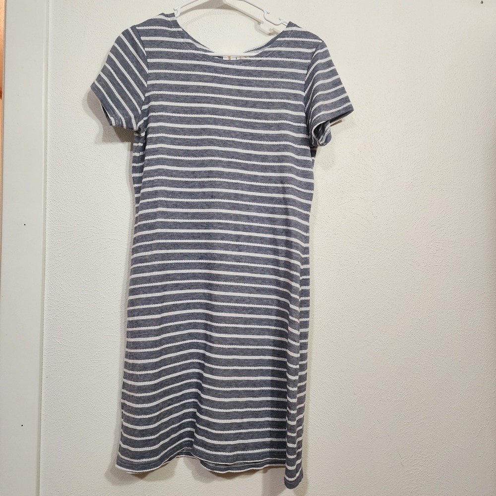 STS Sail To Sable Shift Dress Medium Short Sleeve Gray White Stripe Border